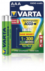 Varta Oplaadbare NiMH-Batterij AAA | 1.2 V DC | 1000 mAh | Voorgeladen | 2-Blisterkaart Varta Oplaadbare NiMH-Batterij AAA | 1.2 V DC | 1000 mAh | Voorgeladen | 2-Blisterkaart