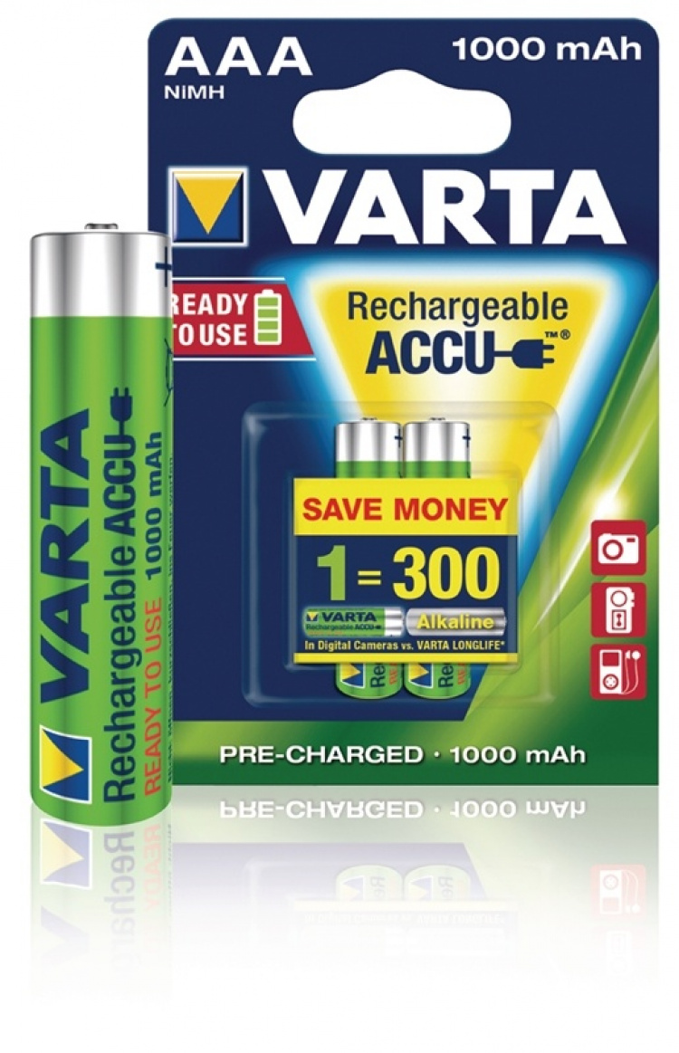 Varta Oplaadbare NiMH-Batterij AAA | 1.2 V DC | 1000 mAh | Voorgeladen | 2-Blisterkaart Varta Oplaadbare NiMH-Batterij AAA | 1.2 V DC | 1000 mAh | Voorgeladen | 2-Blisterkaart