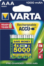 Varta Oplaadbare NiMH-Batterij AAA | 1.2 V DC | 1000 mAh | Voorgeladen | 4-Blisterkaart Varta Oplaadbare NiMH-Batterij AAA | 1.2 V DC | 1000 mAh | Voorgeladen | 4-Blisterkaart