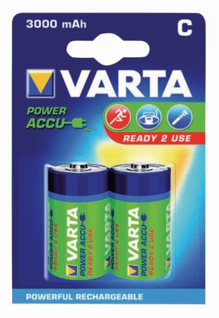 Varta Oplaadbare NiMH-Batterij C | 1.2 V DC | 3000 mAh | Voorgeladen | 2-Blister | HR14 | Geel / Groen Varta Oplaadbare NiMH-Batterij C | 1.2 V DC | 3000 mAh | Voorgeladen | 2-Blister | HR14 | Geel / Groen
