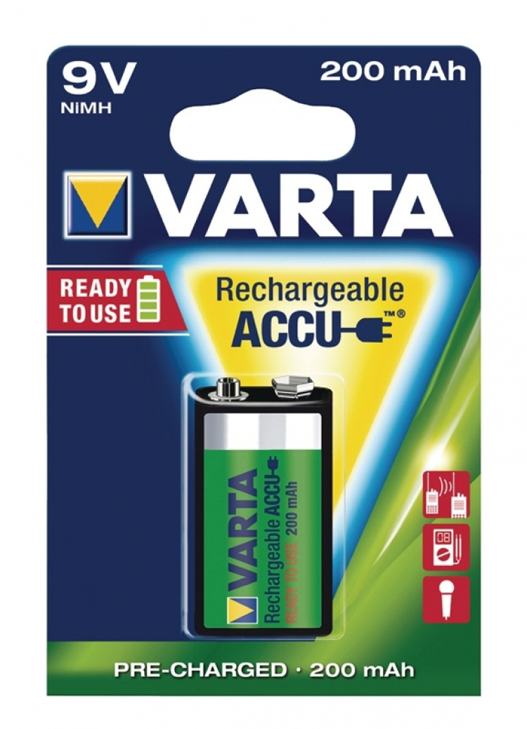 Varta Oplaadbare NiMH-Batterij E-Block | 9 V DC | 200 mAh | Voorgeladen | 1-Blister | 6HR61 | Geel / Groen
