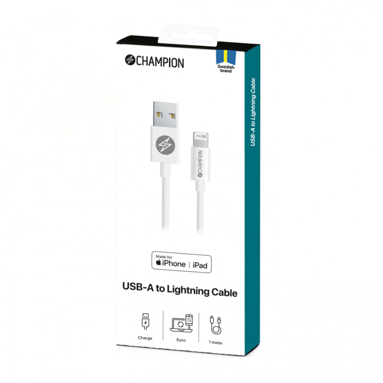 Champion USB-A naar Lightning-kabel 1m wit