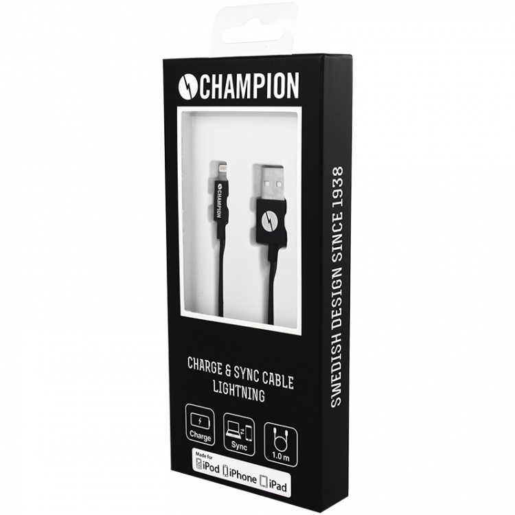 Champion USB-A naar Lightning-kabel 1m zwart