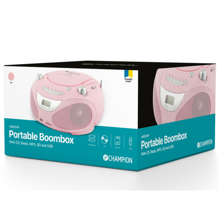 Champion Boombox CD/Radio/MP3/USB Pink Champion Boombox CD/Radio/MP3/USB Pink