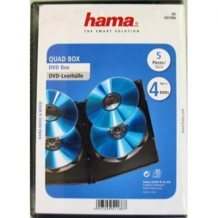 HAMA Quad Box DVD Jewel Case, pack of 5, black
