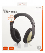 DELTACO hörlurar med volymkontroll 2,5m kabel, svart/guld