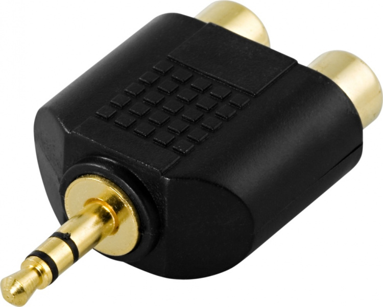DELTACO multimedia-adapter, 2xRCA ho till 3,5mm ha, guldpläterad DELTACO multimedia-adapter, 2xRCA ho till 3,5mm ha, guldpläterad