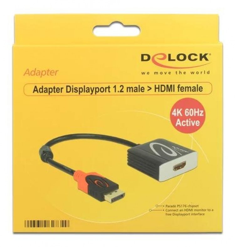 DeLOCK DisplayPort to HDMI-adapter, active, 4K in 60Hz, 0,2m, black
