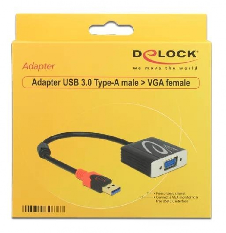 DeLOCK USB 3.0 to VGA adapter, 1920x1200, 0,2m, black DeLOCK USB 3.0 to VGA adapter, 1920x1200, 0,2m, black