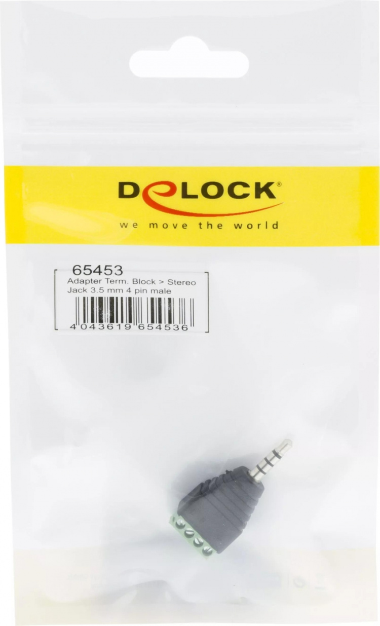 DeLOCK adapter, 3,5mm stereo ha till 4-pin terminalblock, svart