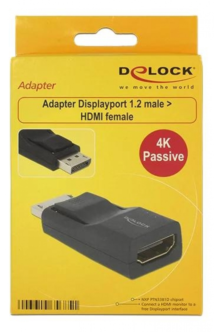 DeLOCK DisplayPort mannelijke naar HDMI vrouwelijke adapter, UHD, passief