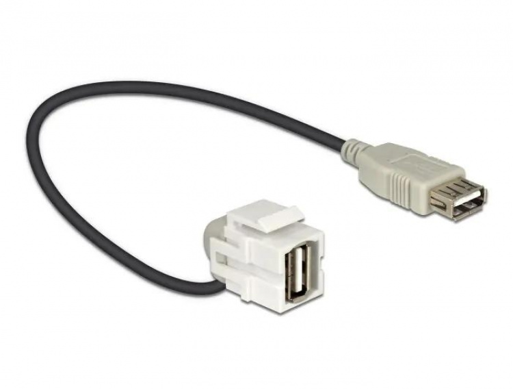 DeLOCK Keystone modul, USB 2.0 Typ A ho-USB Typ A ha, 0,2m kabel, grå