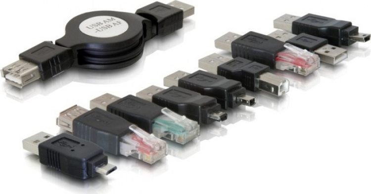 DeLOCK kabelväska med utdragbara kablar och adaptrar