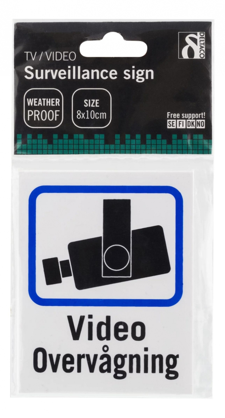 DELTACO Danish TV/Video surveillance sign in plastic, 8x10cm, 2-pack