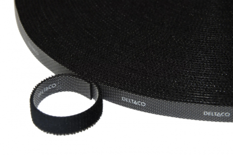 DELTACO Hook and loop fastener cable ties, width 10mm, 25m, black