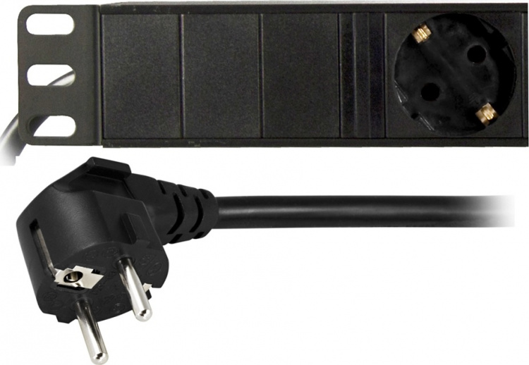 DELTACO contactdoos met 6xCEE 7/4 aansluiting, 1xCEE 7/7, afdekbeveiliging, zwart