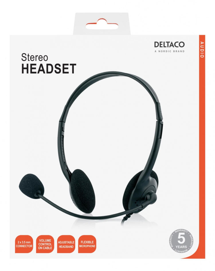 DELTACO Stereo Headset, microphone and volume control, 2x 3,5mm, black DELTACO Stereo Headset, microphone and volume control, 2x 3,5mm, black
