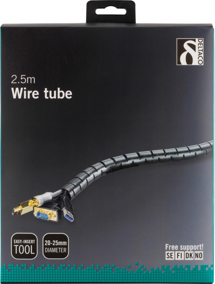 DELTACO nylon wire tube, 25mm diameter tool included, 2.5m, black DELTACO nylon wire tube, 25mm diameter tool included, 2.5m, black