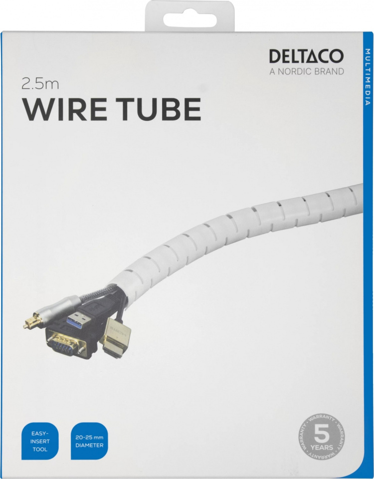 DELTACO nylon wire tube, 25mm diameter tool included, 2.5m, white