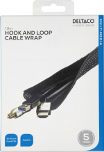 DELTACO Nylon kabelsorteersok, klittenband, 1,8m, zwart