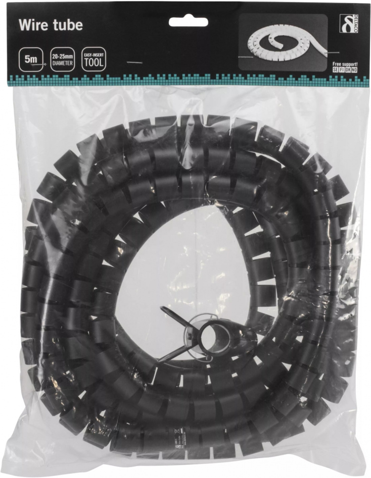 DELTACO nylon wire tube, 25mm diameter tool included, 5m, black