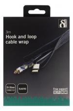 DELTACO nylon cable wrap, hook and loop fastener, 3m, black