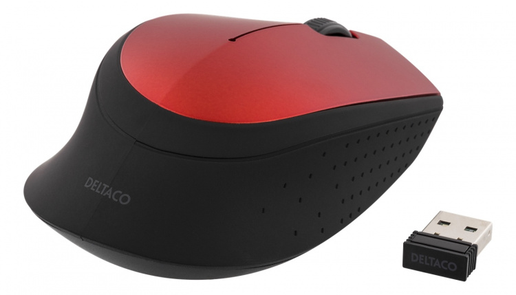 DELTACO wireless optical mouse 2,4GHz, 3 buttons with a scroll, red