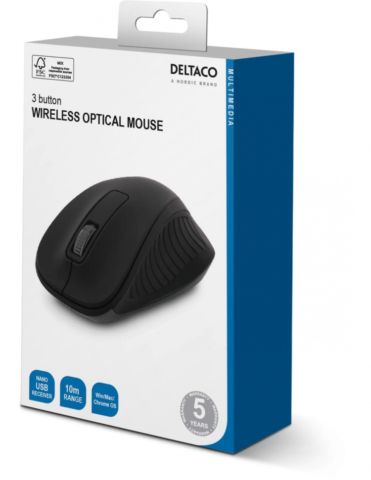 DELTACO wireless optical mouse 2,4GHz, 3 buttons with a scroll, black