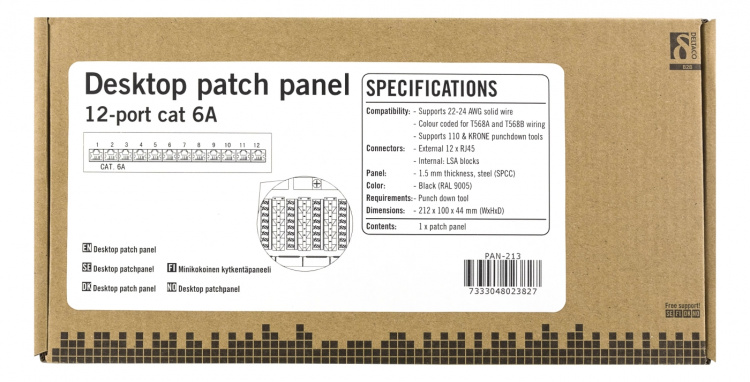 DELTACO Patch Panel, 12xRJ45, Cat6a, wall-mountable, metal, black