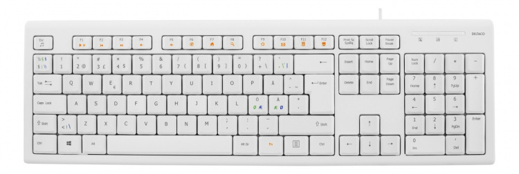 DELTACO Keyboard, 105 keys, Nordic layout, USB, white, 13 media keys, DELTACO Keyboard, 105 keys, Nordic layout, USB, white, 13 media keys,