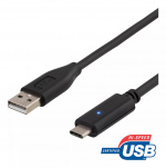 DELTACO USB 2.0 cable, type A M - type C M, 0.25m, black