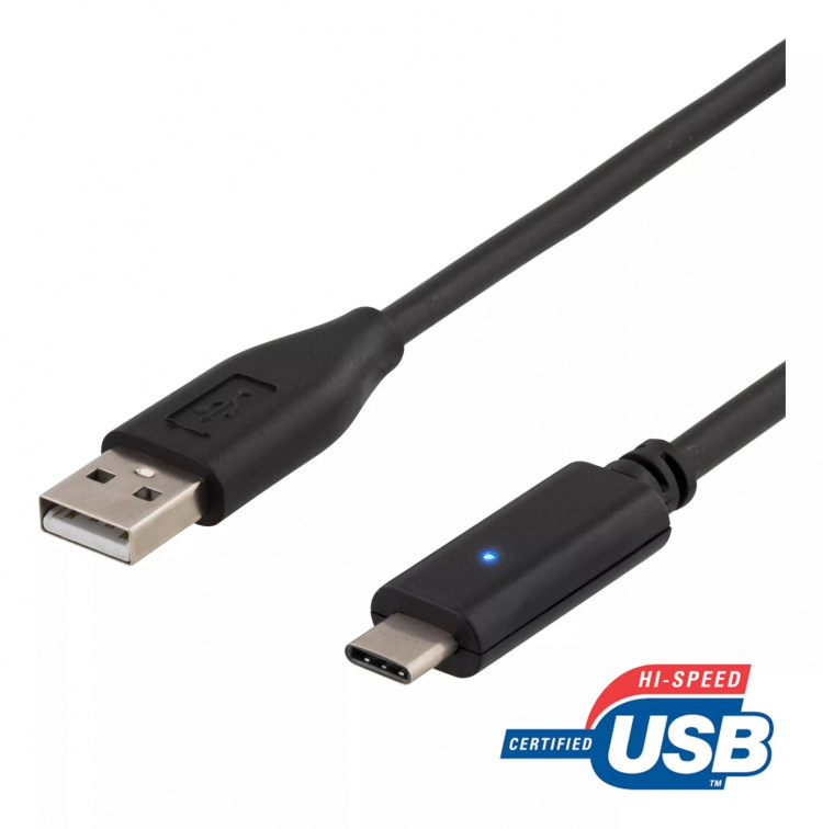 DELTACO USB 2.0 cable, type A M - type C M, 1m, black