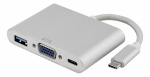 DELTACO PRIME USB-C naar VGA en USB A, USB-C-poort voor opladen, zilver