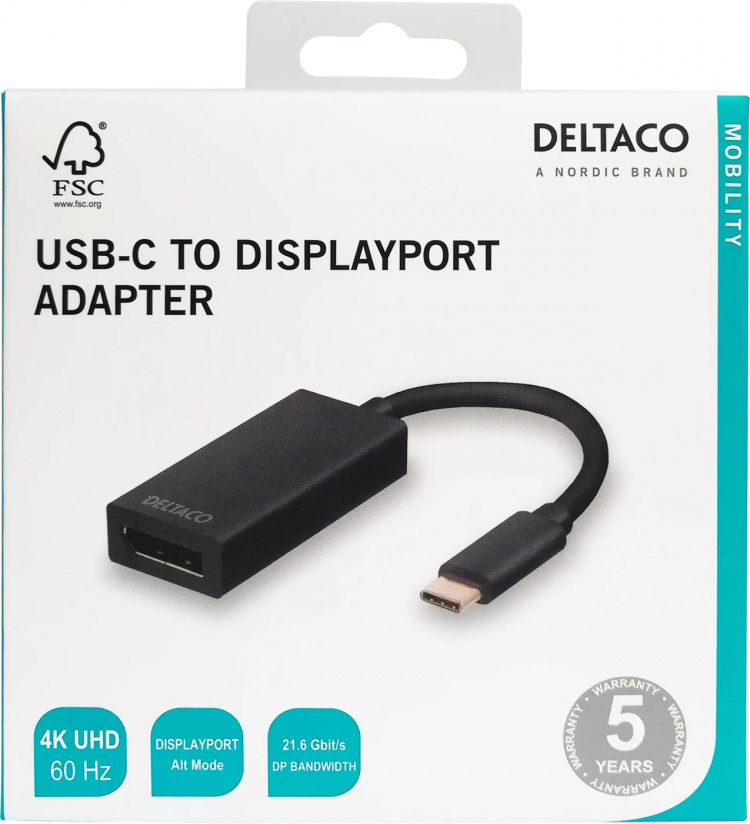 DELTACO USB 3.1 to DisplayPort adapter, USB type C - DP female , black