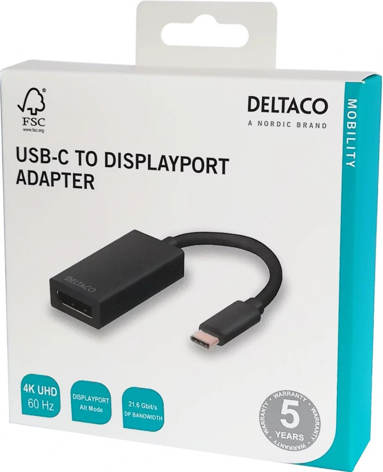DELTACO USB 3.1 to DisplayPort adapter, USB type C - DP female , black
