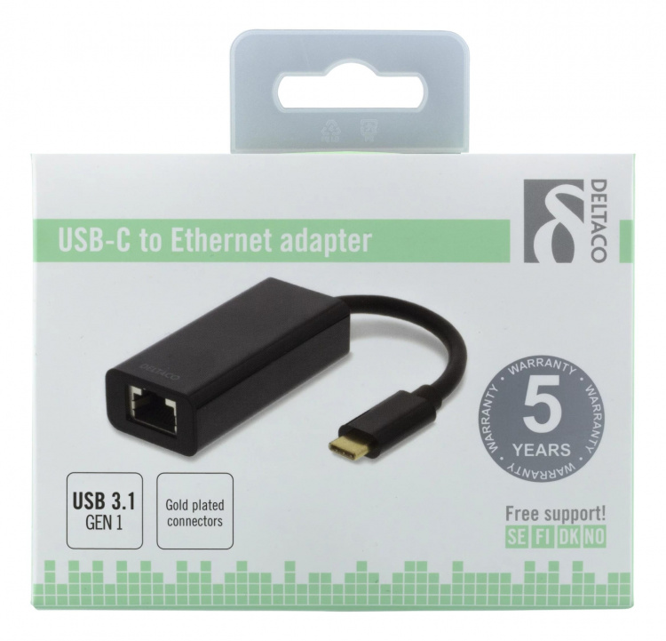 DELTACO USB 3.1 network adapter, Gigabit, 1xRJ45, USB Type C, black DELTACO USB 3.1 network adapter, Gigabit, 1xRJ45, USB Type C, black