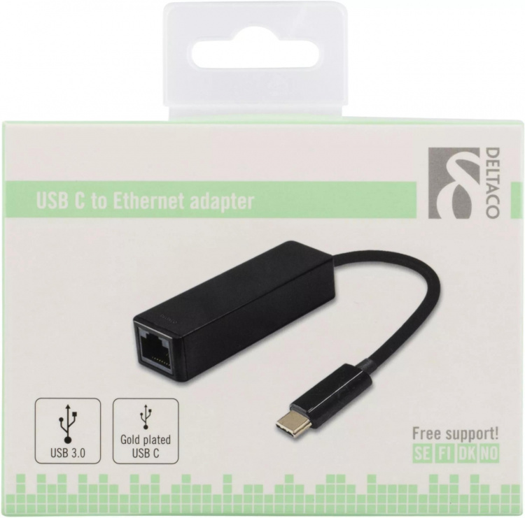 DELTACO USB 3.1 network adapter, Gigabit, 1xRJ45, USB Type C, black DELTACO USB 3.1 network adapter, Gigabit, 1xRJ45, USB Type C, black