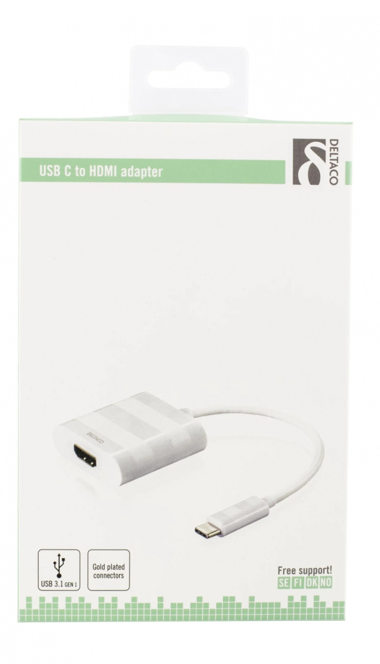 DELTACO USB-C to HDMI adapter, Type C ma - HDMI fe, 4K, UHD, white