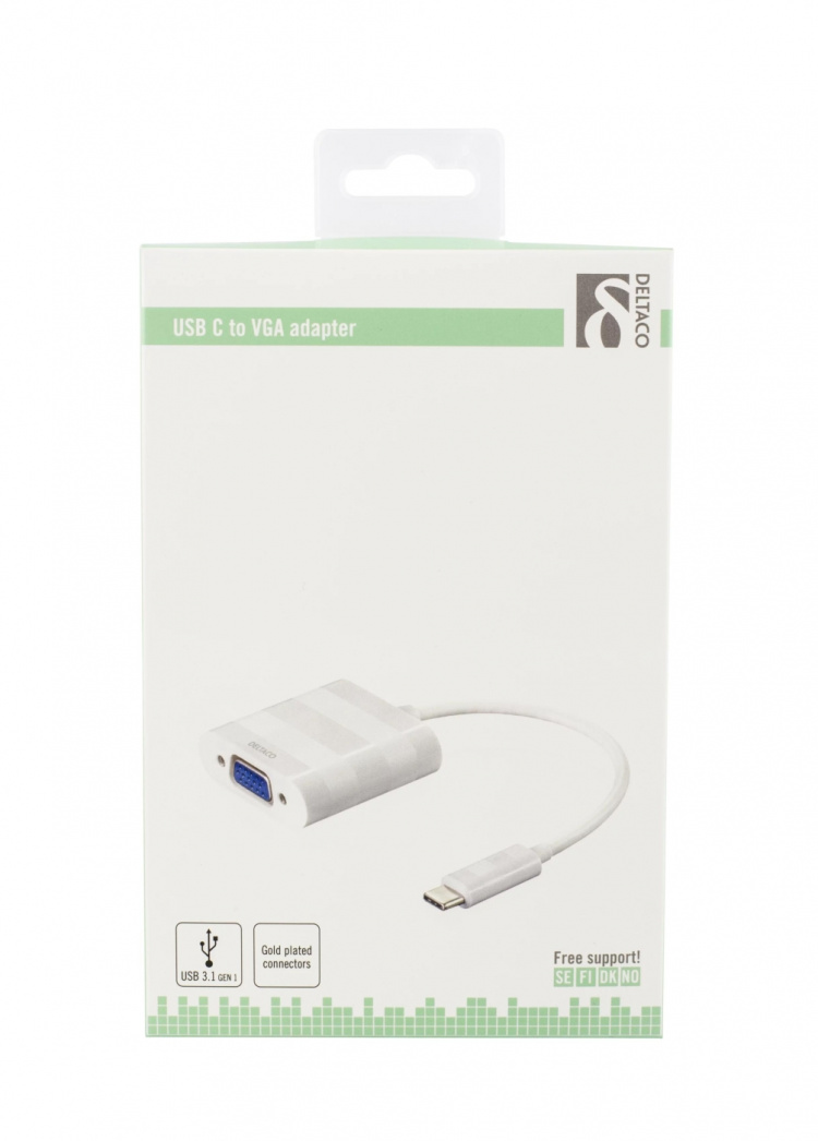 DELTACO USB 3.1 to VGA adapter, Type C ma - VGA fe, 1080p, white DELTACO USB 3.1 to VGA adapter, Type C ma - VGA fe, 1080p, white