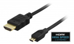 DELTACO HDMI A - Micro kabel, HDMI High Speed with Ethernet, 1m, black