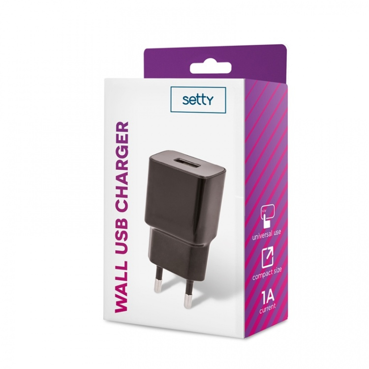 Setty USB-wandlader, 1A, zwart