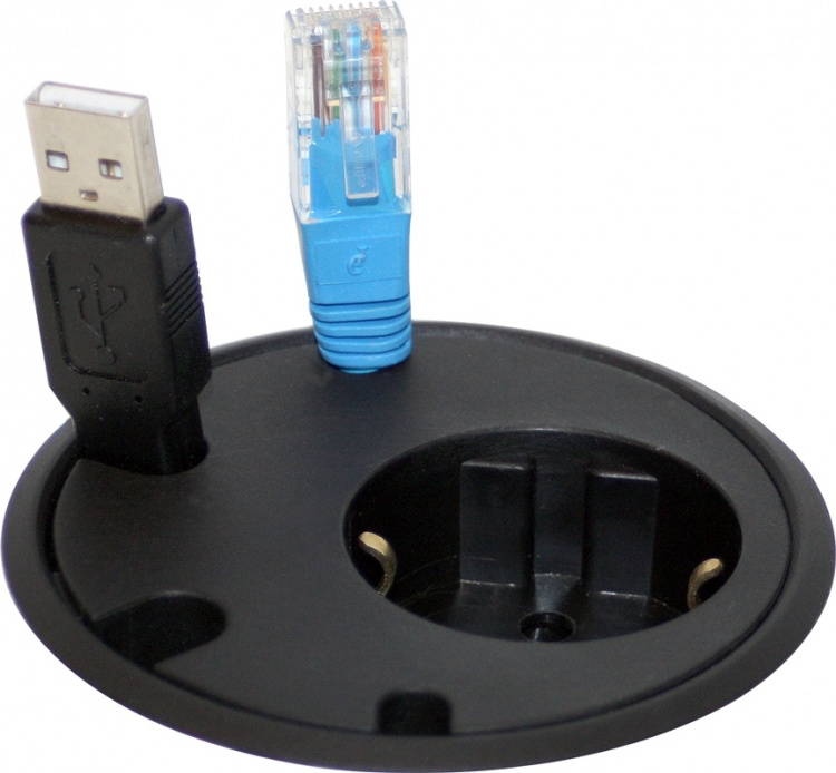 Powerdot Satellit PD10 - satellit, 1x CEE 7/4, fyra kabelhål, svart Powerdot Satellit PD10 - satellit, 1x CEE 7/4, fyra kabelhål, svart