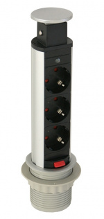 SmartLine PopUp grenuttag, 3xCEE 7/4, 1,5m kabel, svart/silver