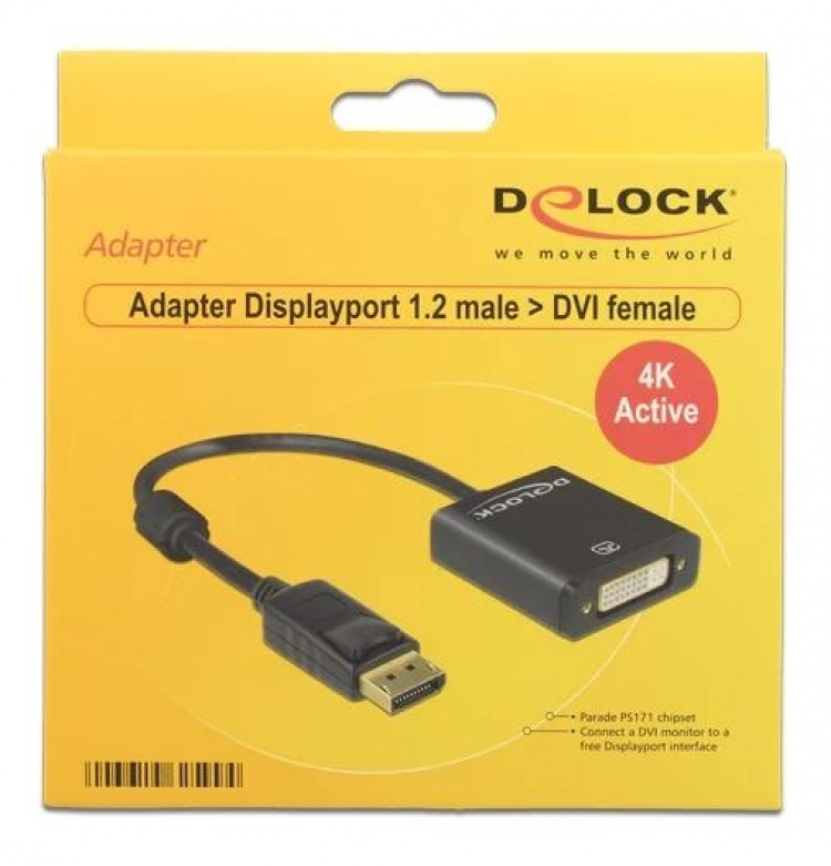 Delock Adapter Displayport 1.2 male > DVI female 4K Active black