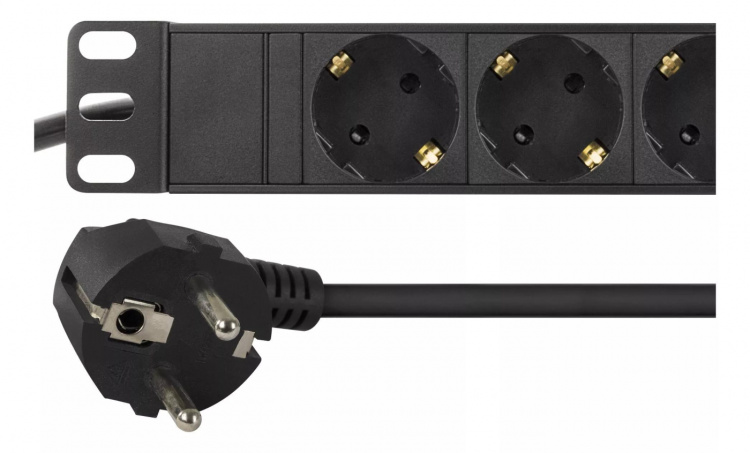 DELTACO power outlet, 9xCEE 7/4, 1xCEE 7/7, pet-protected, 2m,black