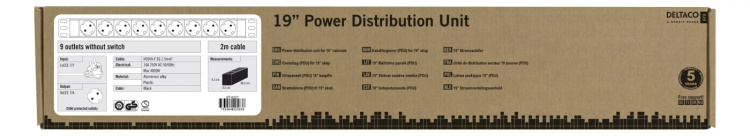 DELTACO power outlet, 9xCEE 7/4, 1xCEE 7/7, pet-protected, 2m,black