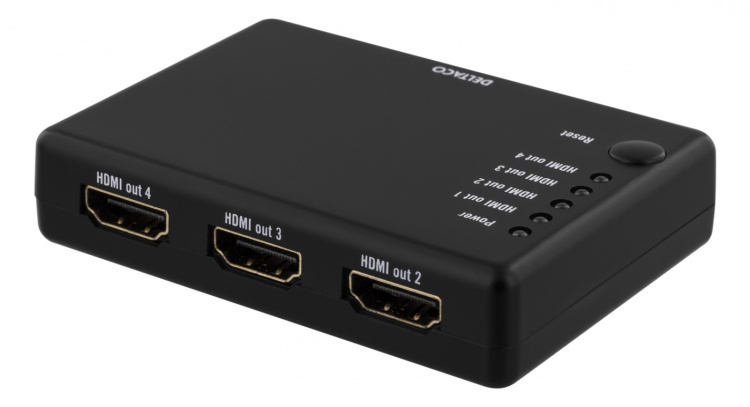 DELTACO HDMI splitter, 1x HDMI in, 4x HDMI out, 6,75 Gbit/s, black