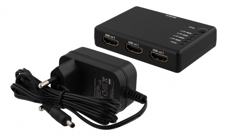 DELTACO HDMI splitter, 1x HDMI in, 4x HDMI out, 6,75 Gbit/s, black