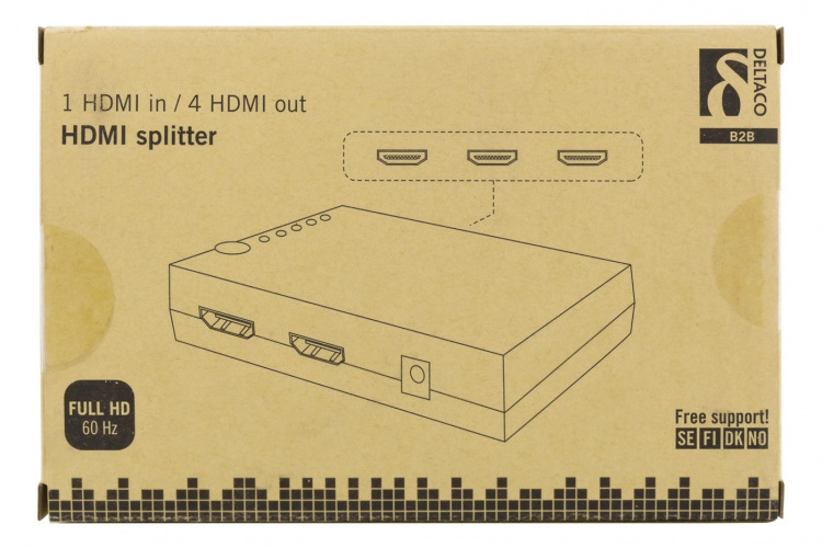 DELTACO HDMI splitter, 1x HDMI in, 4x HDMI out, 6,75 Gbit/s, black