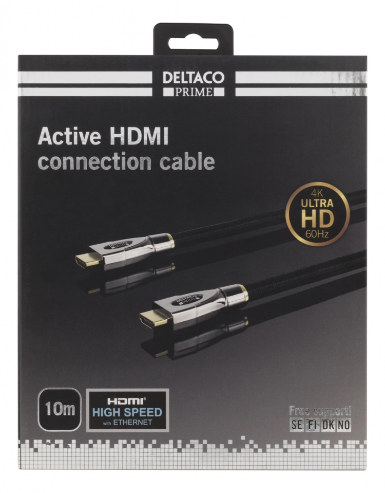 DELTACO PRIME active HDMI cable, 10m, Textile, HDMI High speed with Et